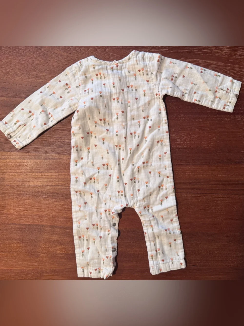 Cream Floral Muslin Baby One-Piece Romper